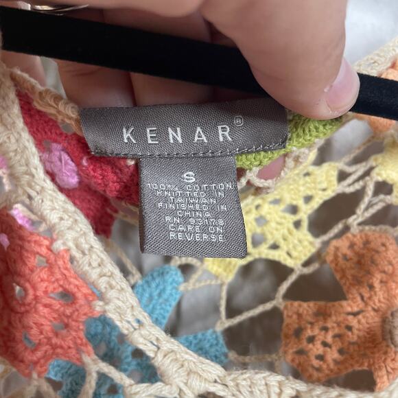 Kenar Womens Size Small Crochet Top Blouse Multicolor Floral Cotton Cap Sleeves - Picture 5 of 5